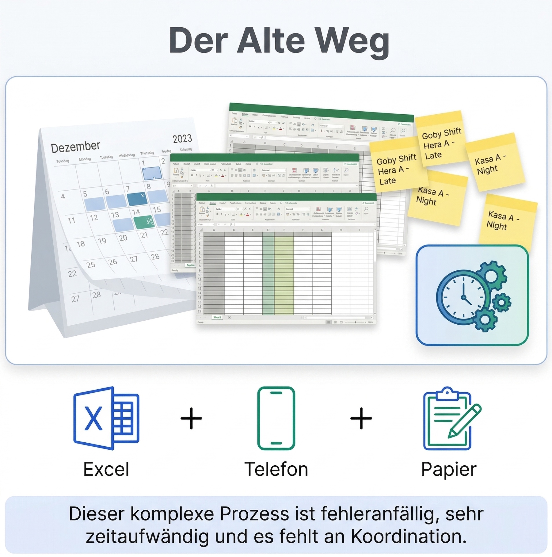 Stundenzettel und Excel-Listen auf Papier