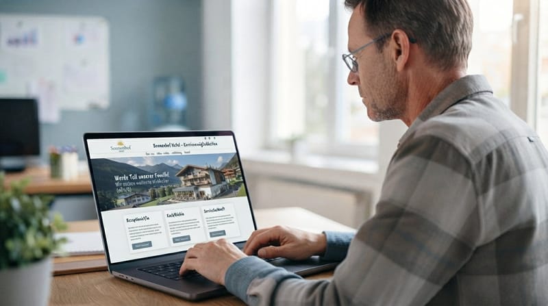 Laptop mit geöffneter Karriereseite, Person davor