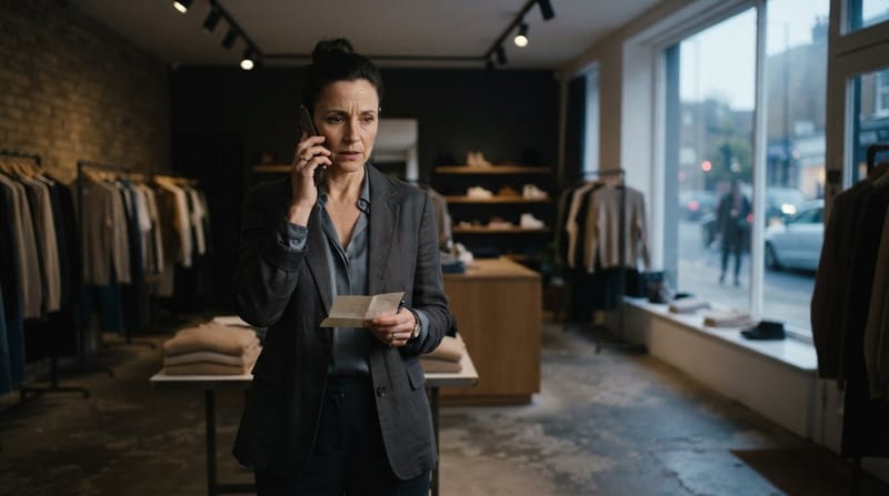 Angespannte Situation mit Zettel und Telefon